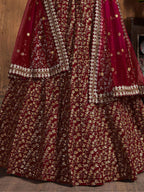 Tulsi Art Maroon Zari Embroidery Raw Silk Wedding Lehenga Choli With Dupatta | Grocsy