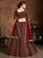 Tulsi Art Maroon Zari Embroidery Raw Silk Wedding Lehenga Choli With Dupatta | Grocsy
