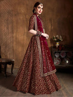 Tulsi Art Maroon Zari Embroidery Raw Silk Wedding Lehenga Choli With Dupatta | Grocsy