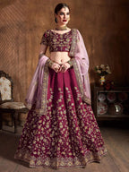 Tulsi Art Maroon Sequins Raw Silk Bridal Lehenga Choli With Pink Dupatta | Grocsy