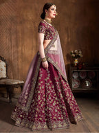 Tulsi Art Maroon Sequins Raw Silk Bridal Lehenga Choli With Pink Dupatta | Grocsy