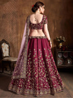 Tulsi Art Maroon Sequins Raw Silk Bridal Lehenga Choli With Pink Dupatta | Grocsy