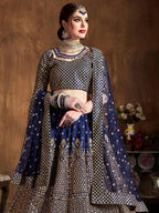 Tulsi Art Navy Blue Sequins Raw Silk Wedding Lehenga Choli With Dupatta | Grocsy