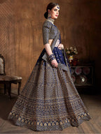Tulsi Art Navy Blue Sequins Raw Silk Wedding Lehenga Choli With Dupatta | Grocsy
