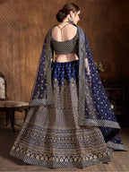 Tulsi Art Navy Blue Sequins Raw Silk Wedding Lehenga Choli With Dupatta | Grocsy