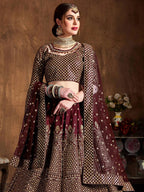 Tulsi Art Maroon Sequins Raw Silk Wedding Lehenga Choli With Dupatta | Grocsy