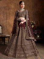 Tulsi Art Maroon Sequins Raw Silk Wedding Lehenga Choli With Dupatta | Grocsy