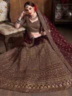 Tulsi Art Maroon Sequins Raw Silk Wedding Lehenga Choli With Dupatta | Grocsy
