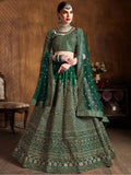 Tulsi Art Bottle Green Sequins Raw Silk Wedding Lehenga Choli With Dupatta | Grocsy
