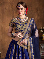 Tulsi Art Navy Blue Embroidery Raw Silk Wedding Lehenga Choli With Dupatta | Grocsy