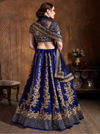 Tulsi Art Navy Blue Embroidery Raw Silk Wedding Lehenga Choli With Dupatta | Grocsy