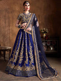 Tulsi Art Navy Blue Embroidery Raw Silk Wedding Lehenga Choli With Dupatta | Grocsy
