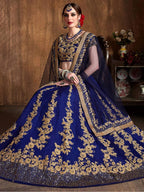Tulsi Art Navy Blue Embroidery Raw Silk Wedding Lehenga Choli With Dupatta | Grocsy