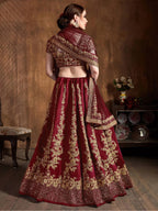 Tulsi Art Maroon Embroidery Raw Silk Wedding Lehenga Choli With Dupatta | Grocsy