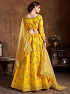 Tulsi Art Yellow Embroidery Mulberry Silk Bridal Lehenga Choli With Striped Dupatta | Grocsy