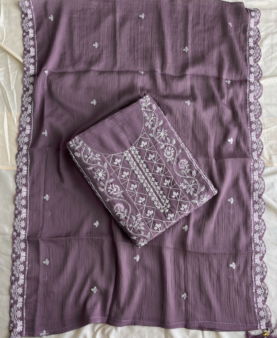 KC Lilac Pakistani Straight Suit For Women Chiffon | Grocsy