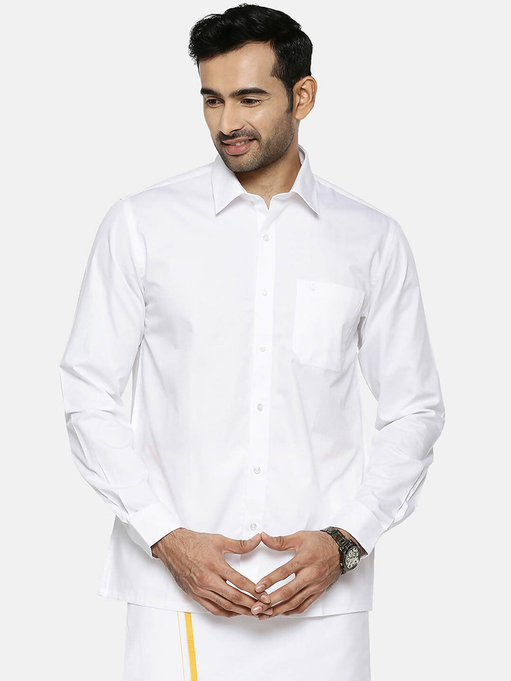 Ramraj Cotton Mens Full Sleeve Formal 100 % Cotton White Shirt | Grocsy