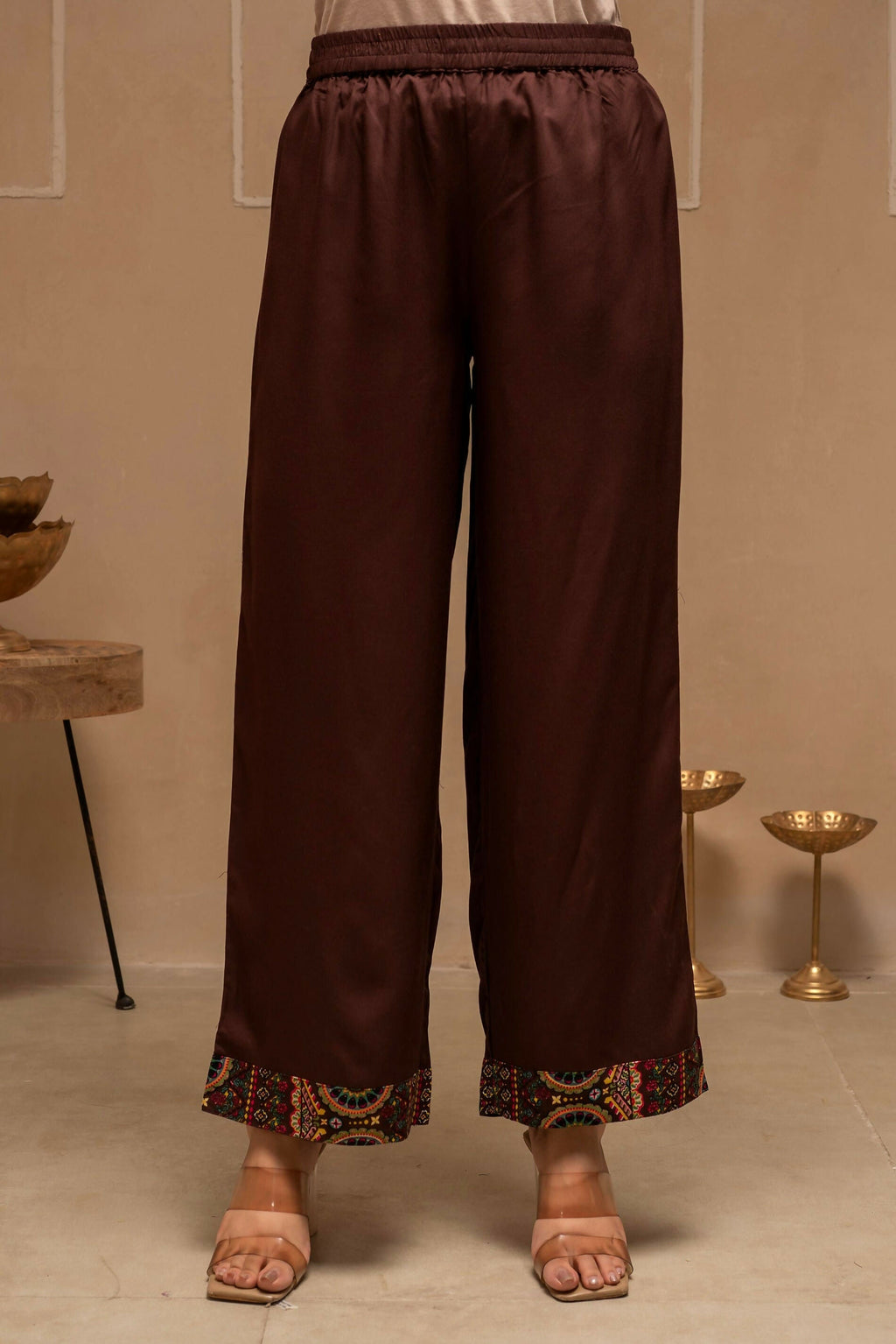 Juniper Brown Floral Viscose Kurta Pant Dupatta Set With Thread Work And Sequence | Grocsy