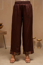 Juniper Brown Floral Viscose Kurta Pant Dupatta Set With Thread Work And Sequence | Grocsy