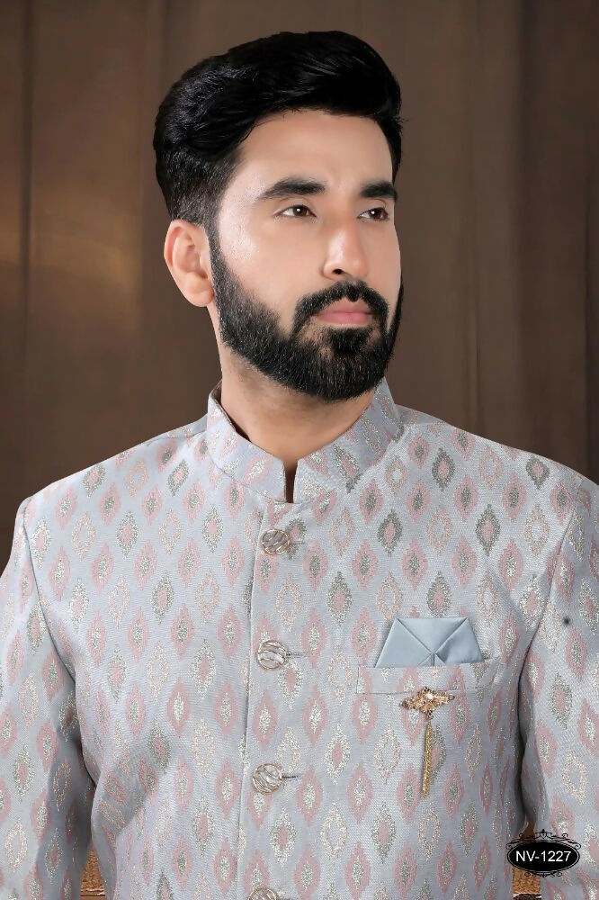 Joban Fashion Men's Grey Woven Jacquard Kurta with Pyjama | Grocsy