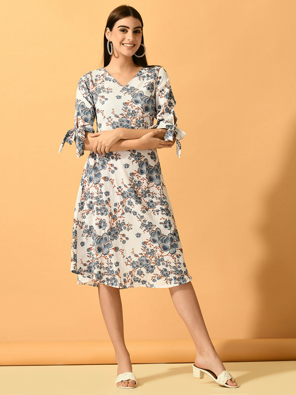 Myshka Women's White A-Line Party Dress | Grocsy