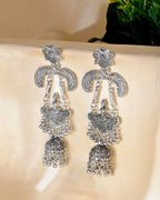 VOJ Silver Plated Oxidized Dancing Drop Earrings | Grocsy