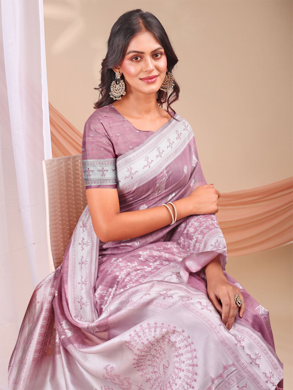 Shree Shyam Fashion Varnika Purple Linen Cotton Saree | Grocsy