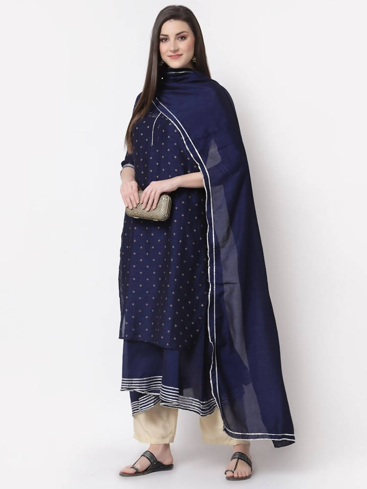 Myshka Blue Color Silk Blend Printed Kurta With Dupatta Set | Grocsy