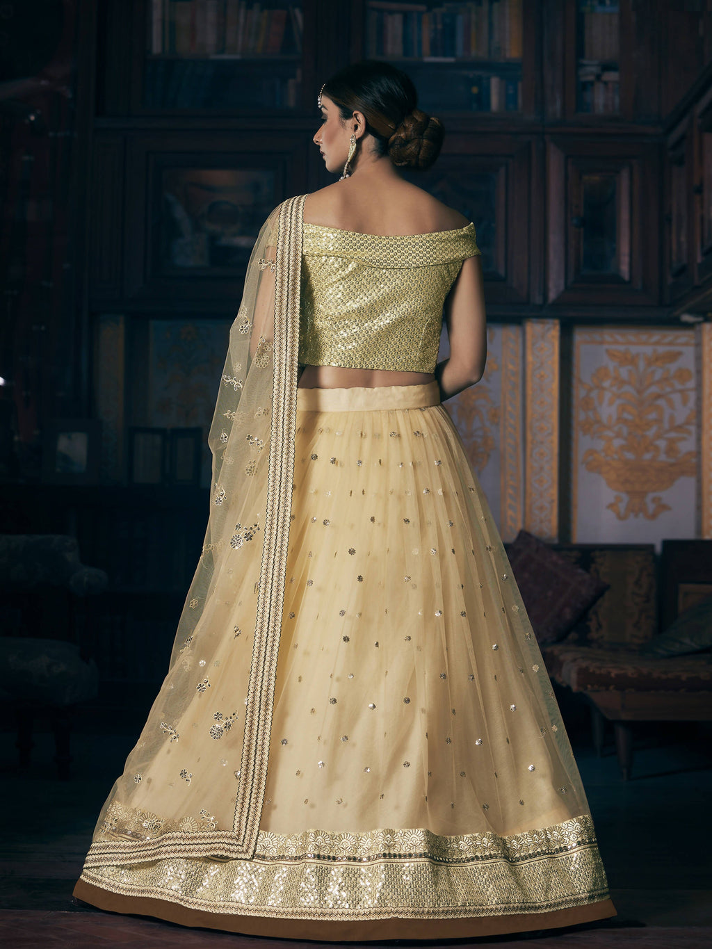Wedding Designer Sequene Zari Resham Embroidery Cream Net Lahengha Choli - Anbazaar | Grocsy