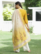Juniper Mustard Mono Viscose Festive Wear Embroidered Straight Kurta Palazzo Dupatta Set | Grocsy