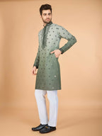 Vastranavya Ombre Green Premium Viscose Silk Thread & Sequence Embroidery work Kurta | Grocsy