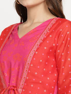 Ahalyaa Women Dark Pink Crepe Khari Print Dress | Grocsy