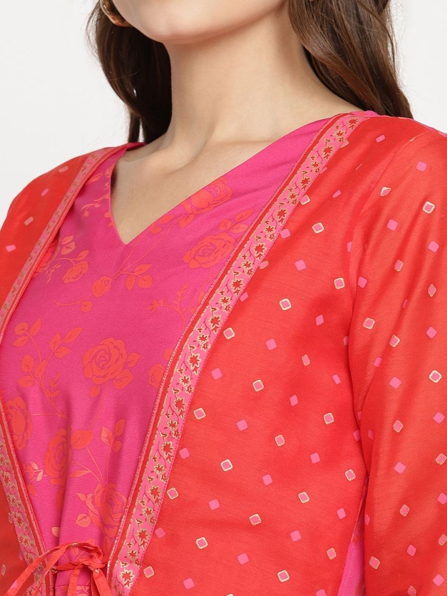 Ahalyaa Women Dark Pink Crepe Khari Print Dress | Grocsy