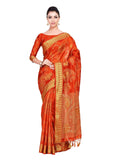 Mimosa Women's Kanchipuram Art Silk Orange Saree | Grocsy