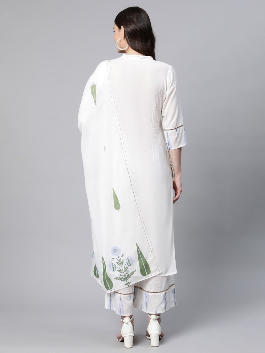 Ahalyaa Women Off White Colour Pure Cotton Printed Kurta Palazzo Set With Dupatta | Grocsy