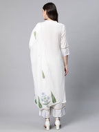 Ahalyaa Women Off White Colour Pure Cotton Printed Kurta Palazzo Set With Dupatta | Grocsy