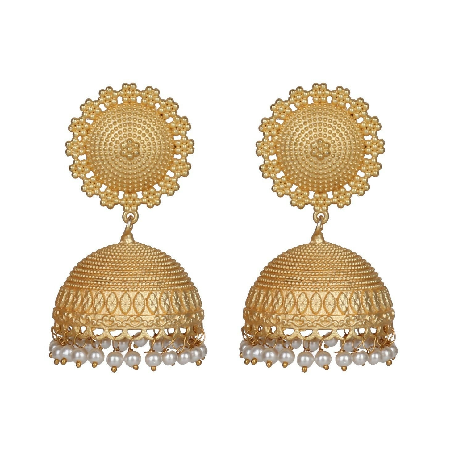Joban Fashion Women Matte Gold Brass Jhumka | Grocsy