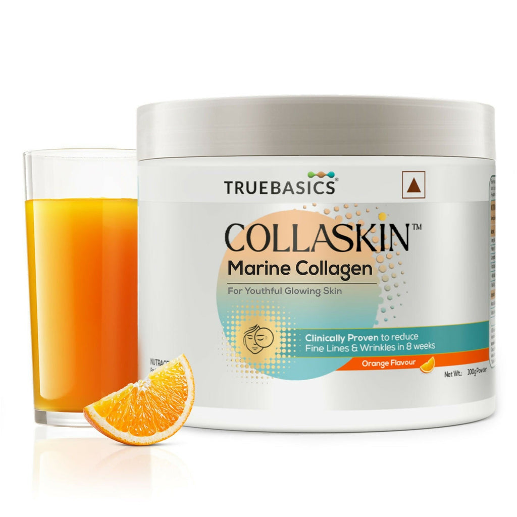 TrueBasics CollaSkin, Marine Collagen Peptides for Youthful Glowing Skin - Orange | Grocsy