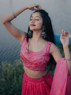 Tulsi Art Stunning Pink Digital Printed Organza Engagement Wear Lehenga Choli | Grocsy
