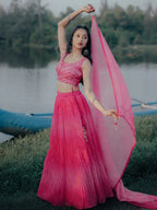 Tulsi Art Stunning Pink Digital Printed Organza Engagement Wear Lehenga Choli | Grocsy