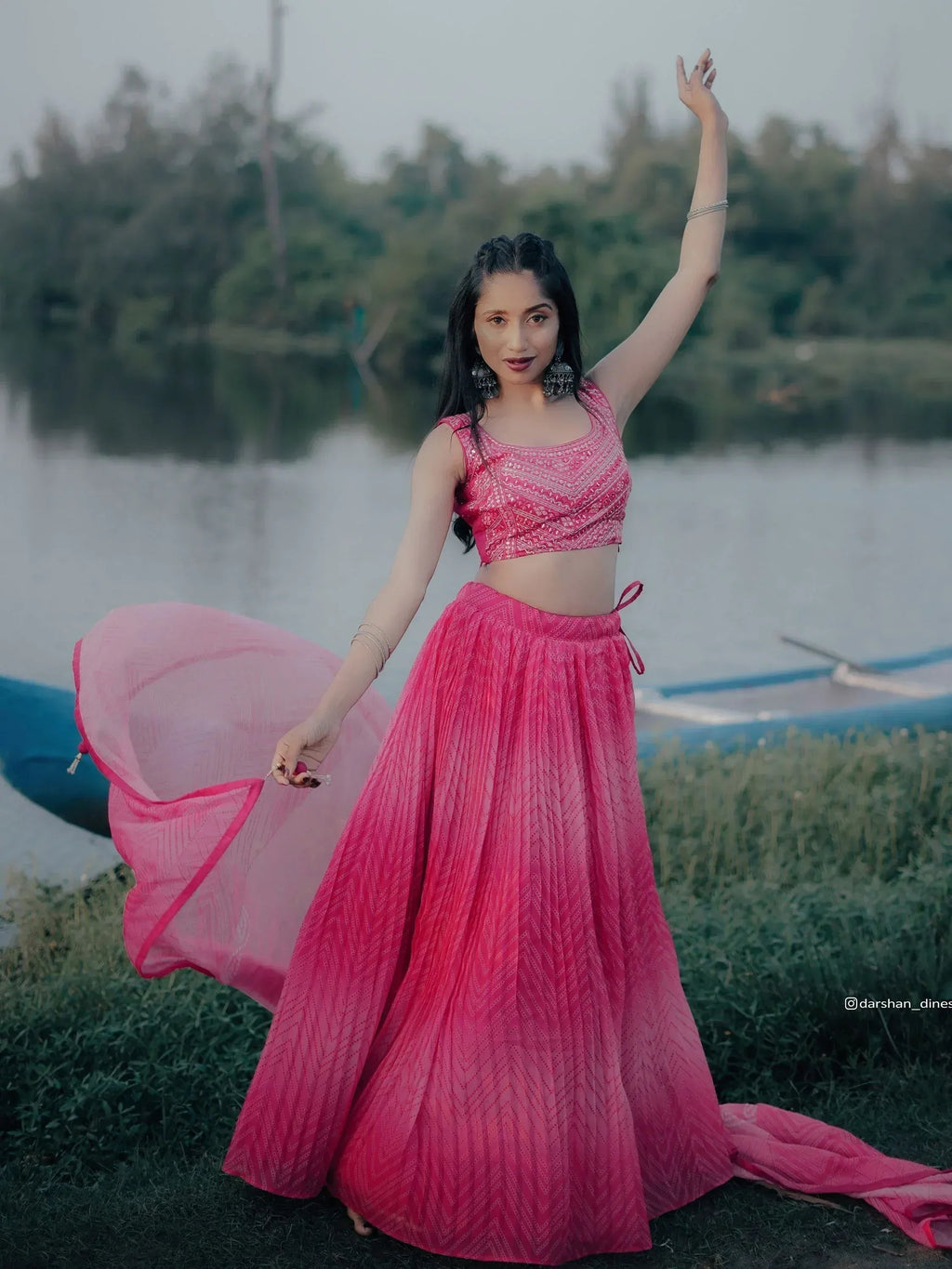 Tulsi Art Stunning Pink Digital Printed Organza Engagement Wear Lehenga Choli | Grocsy