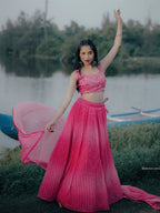 Tulsi Art Stunning Pink Digital Printed Organza Engagement Wear Lehenga Choli | Grocsy