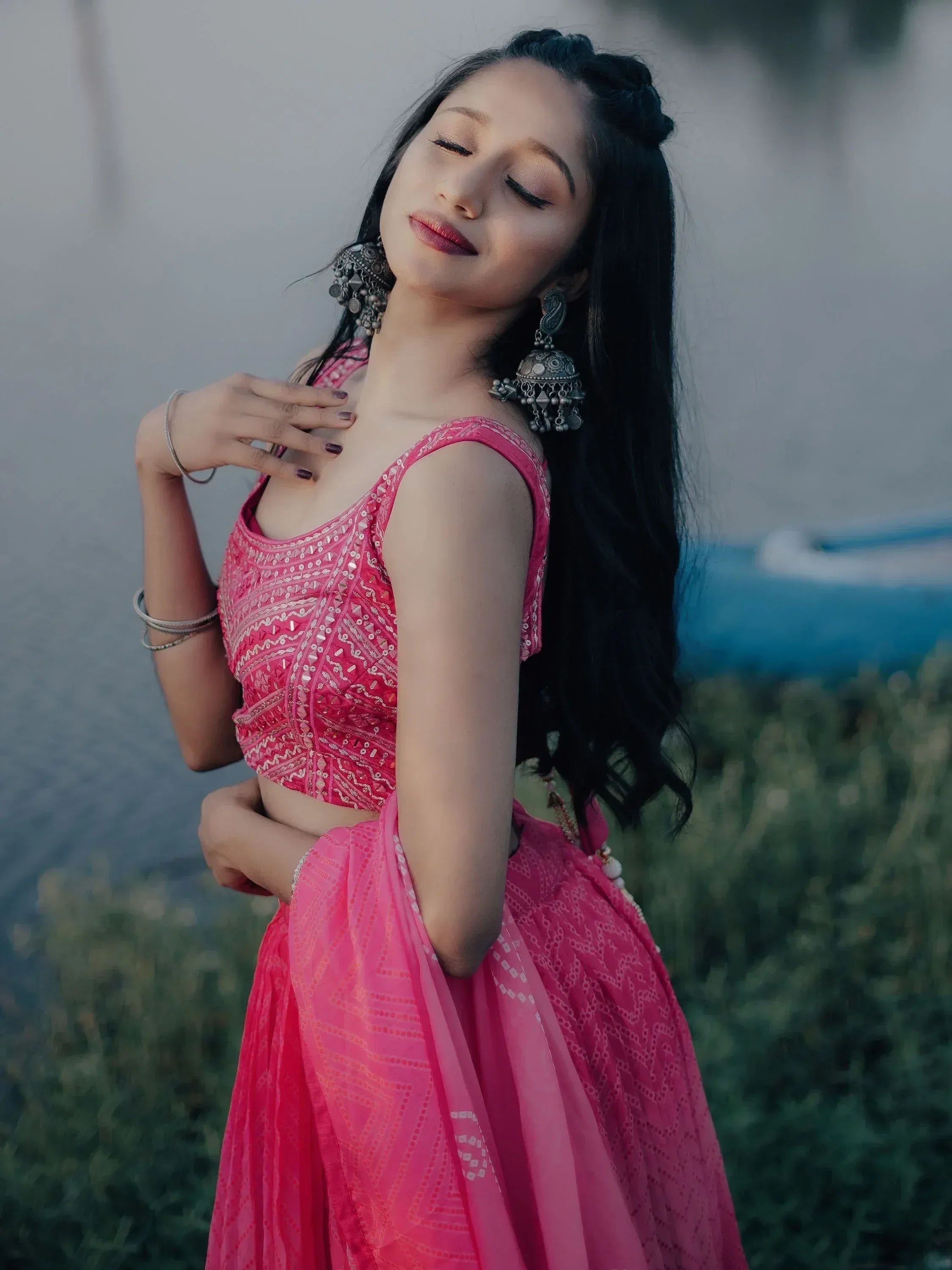 Tulsi Art Stunning Pink Digital Printed Organza Engagement Wear Lehenga Choli | Grocsy