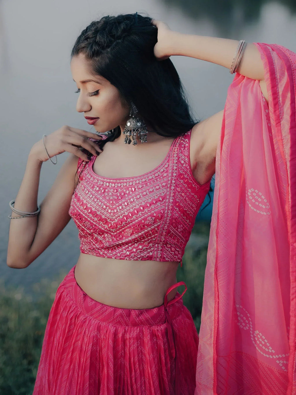 Tulsi Art Stunning Pink Digital Printed Organza Engagement Wear Lehenga Choli | Grocsy