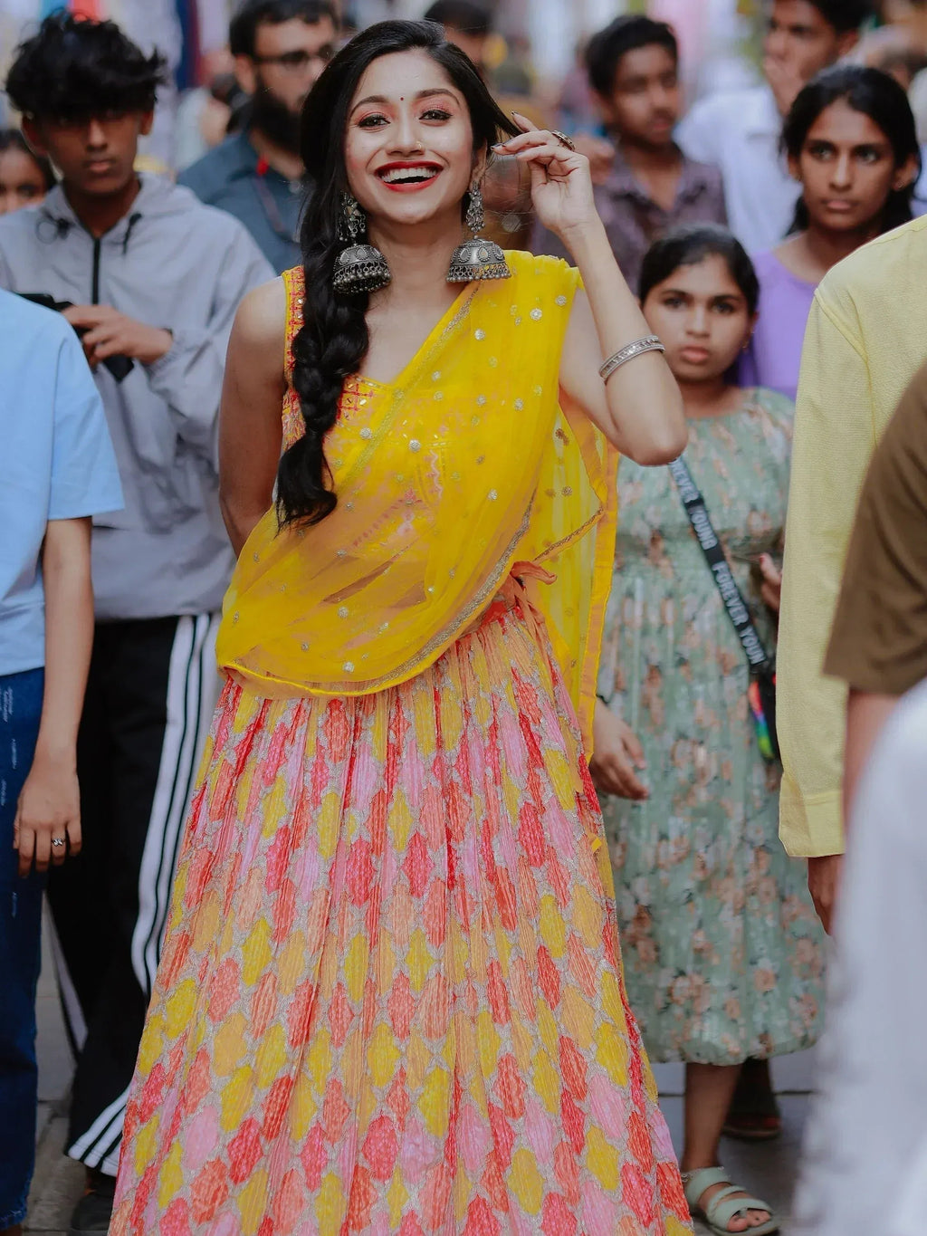 Tulsi Art Attractive Yellow Printed Organza Haldi Wear Lehenga Choli With Dupatta | Grocsy