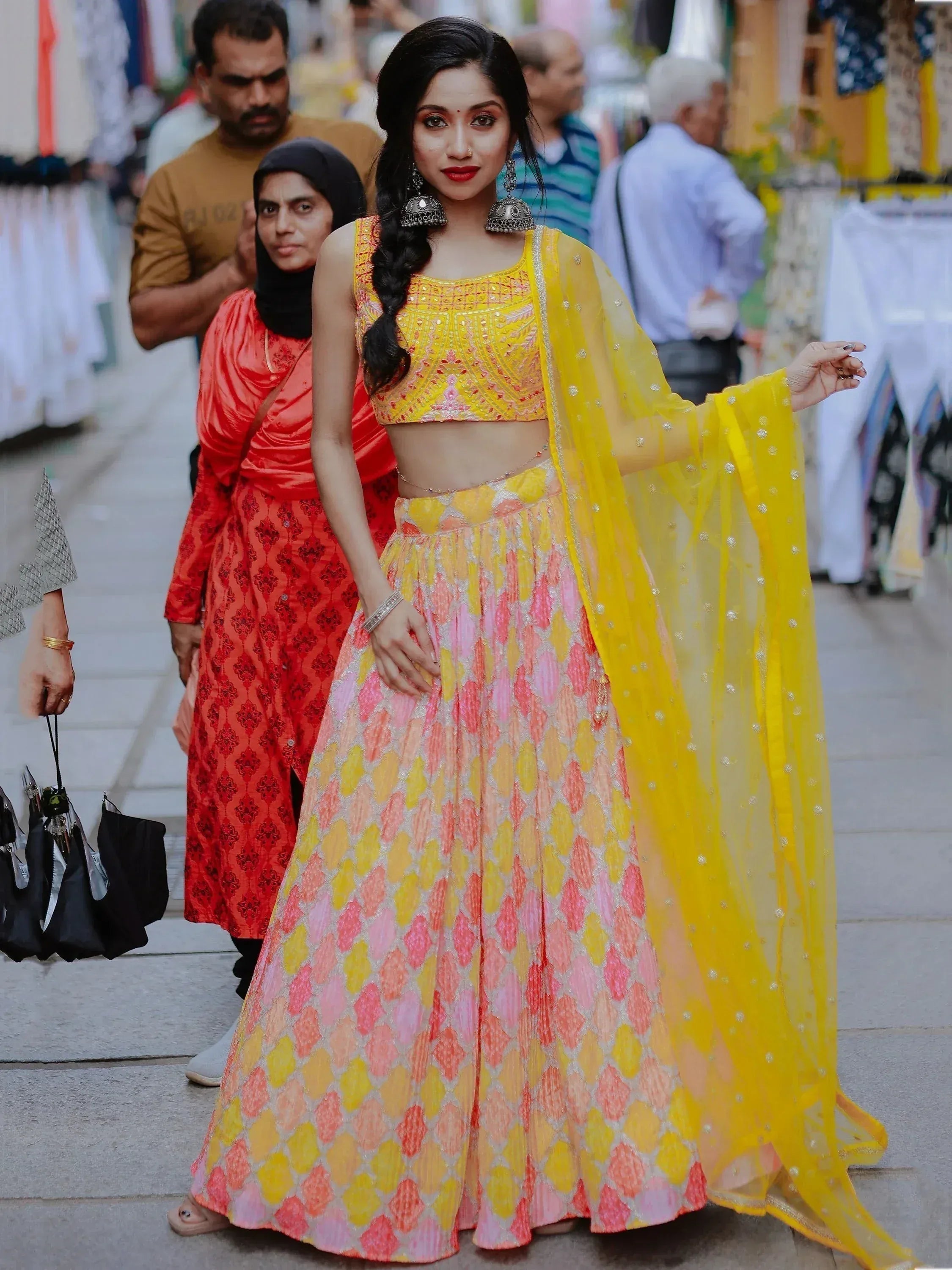 Tulsi Art Attractive Yellow Printed Organza Haldi Wear Lehenga Choli With Dupatta | Grocsy