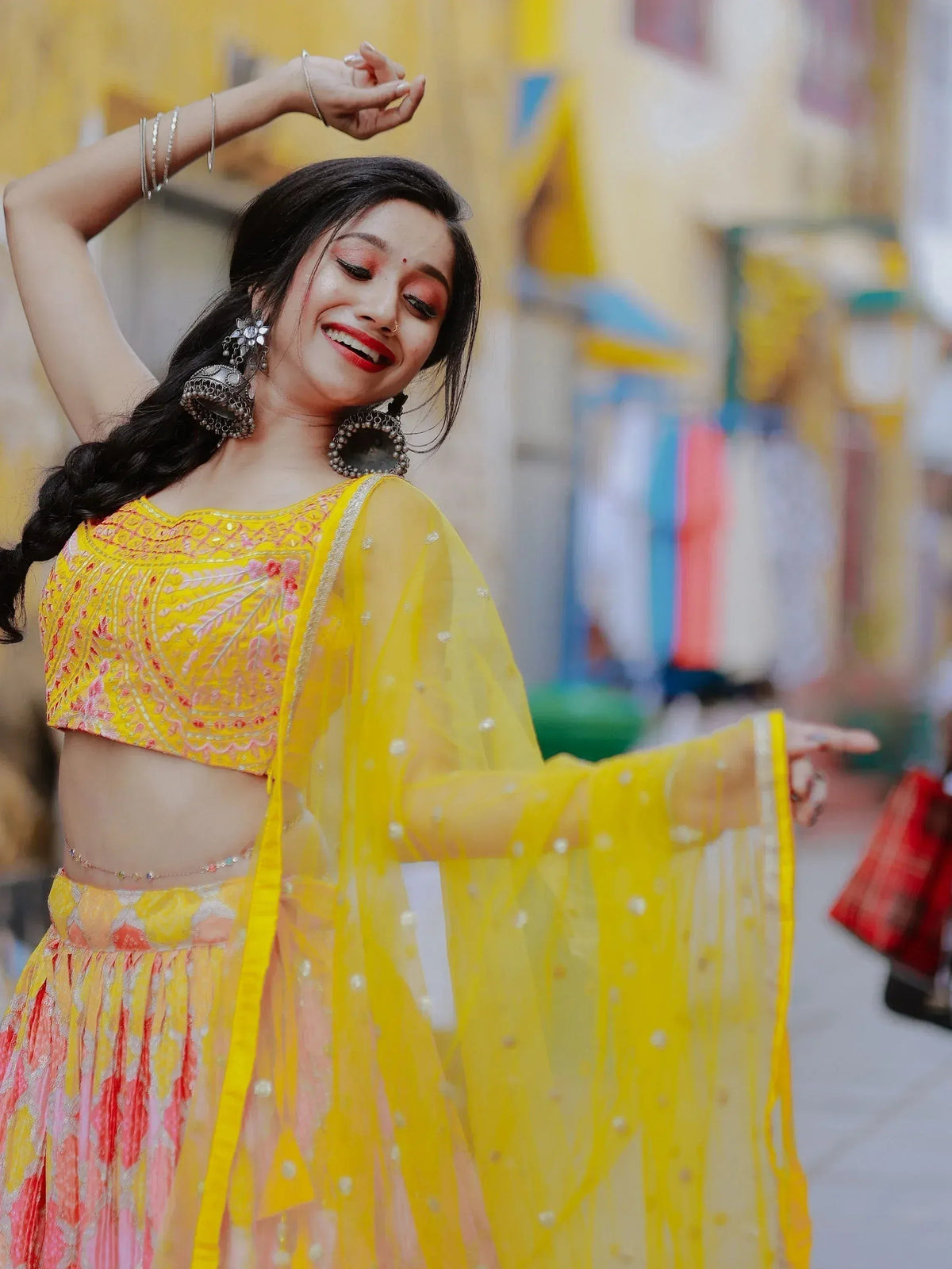 Tulsi Art Attractive Yellow Printed Organza Haldi Wear Lehenga Choli With Dupatta | Grocsy