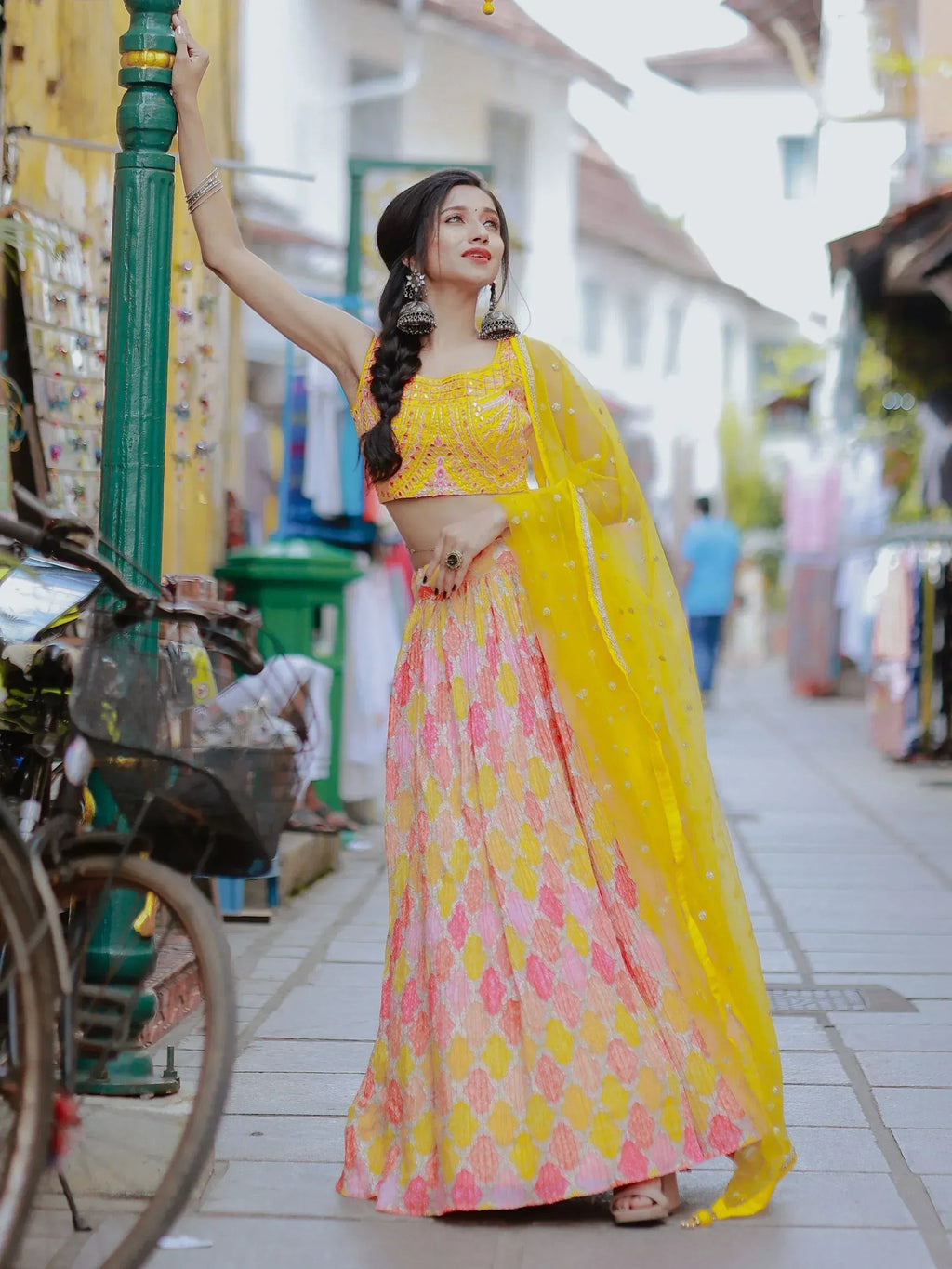 Tulsi Art Attractive Yellow Printed Organza Haldi Wear Lehenga Choli With Dupatta | Grocsy
