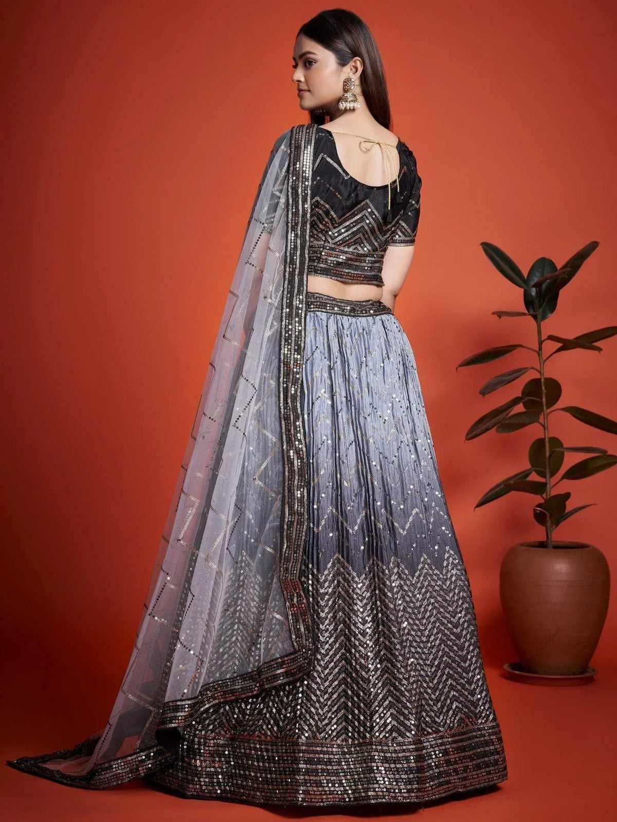Tulsi Art Astonishing Black Sequins Chinon Reception Wear Lehenga Choli | Grocsy