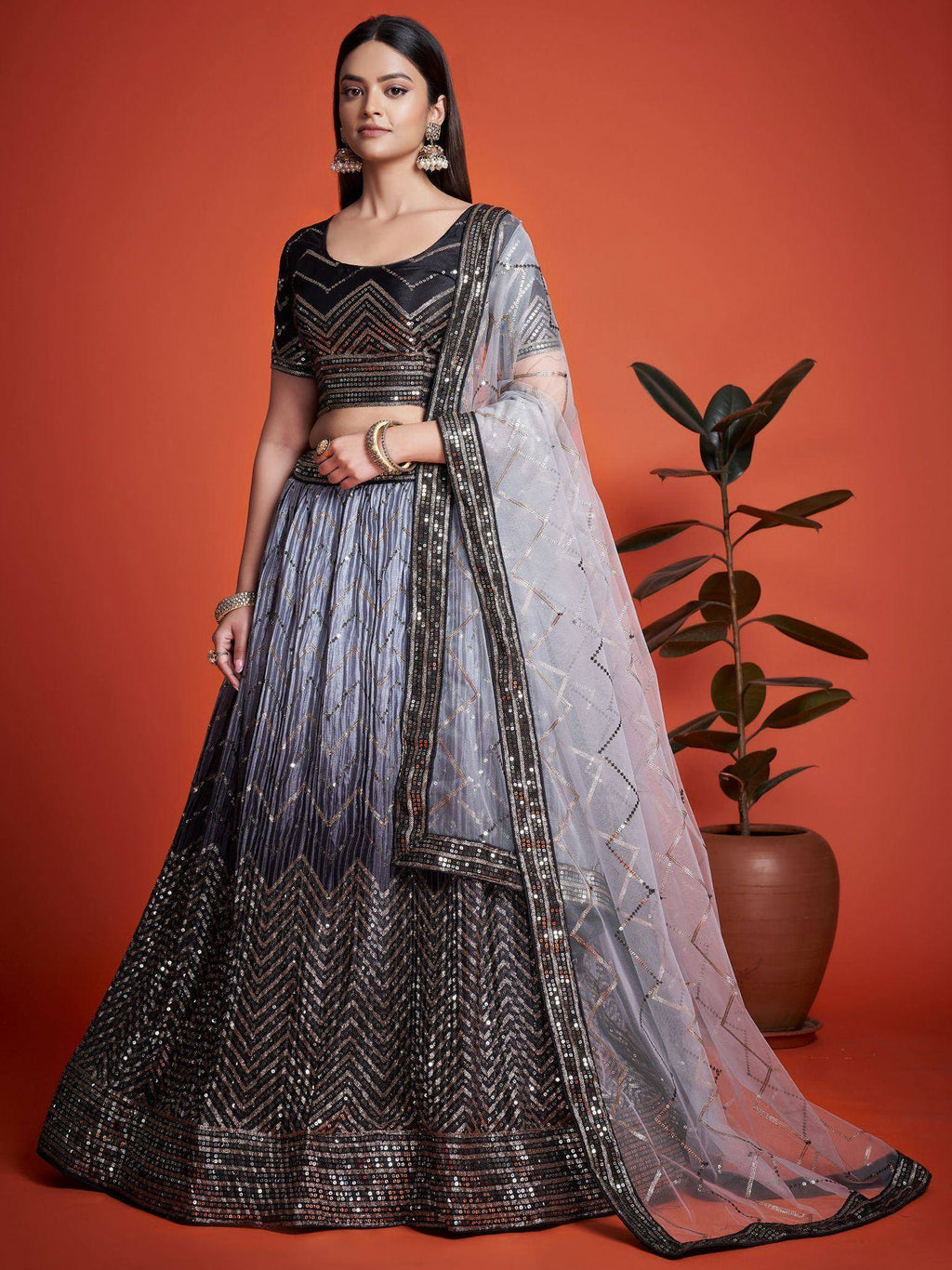 Tulsi Art Astonishing Black Sequins Chinon Reception Wear Lehenga Choli | Grocsy